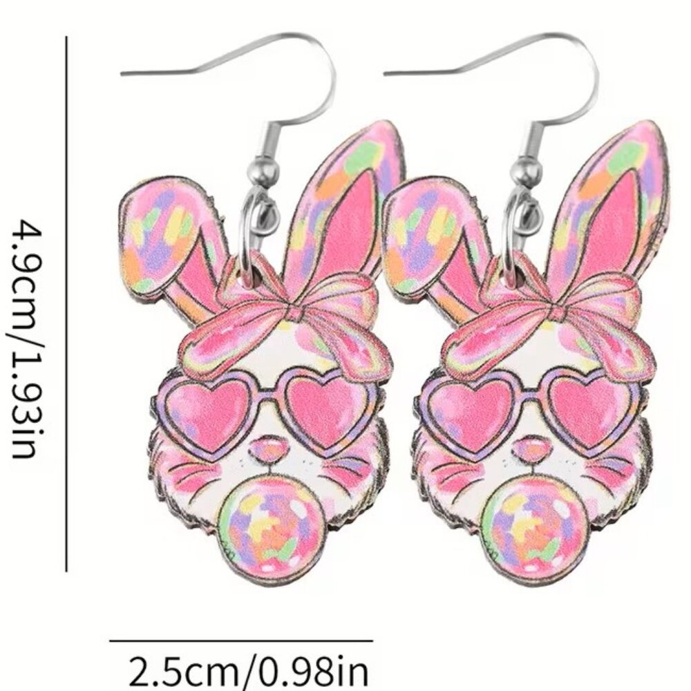 Cute Bunny Rabbit Blowing Bubble Gum Easter Earrings Z139